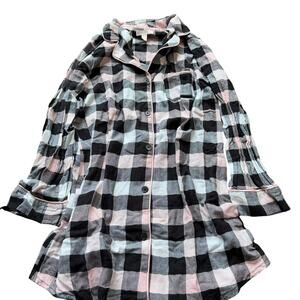 Mae Nightshirt Buffalo Plaid Modern Womens Large Pink Black White Sleepwear Top